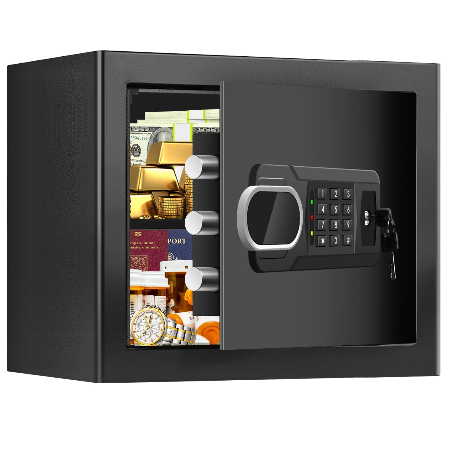 Photo 1 of 1.8 Cubic Feet Small Fire Safe Box for Home, Fireproof Lock Box, Security Money Safe with Digital Keypad, Spare Keys and Removable Shelf, Personal Home Safes for Money, Jewelry, ID Documents