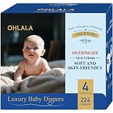 OHLALA Luxury Diapers Size 4 Skin-Friendly &amp; Leakproof | Hypoallergenic | Fragrance-Free | Lightweight | 4 Pack 224counts | 22-37 lbs
