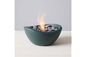 TERRA FLAME TerraFlame Wave Fire Bowl Table Top | Portable Concrete Fire Pit for Indoor and Outdoor | 1 Gel Fuel Can | Clean Burning and Smoke-Free | Protective Cork Base | Comex Green Finish
