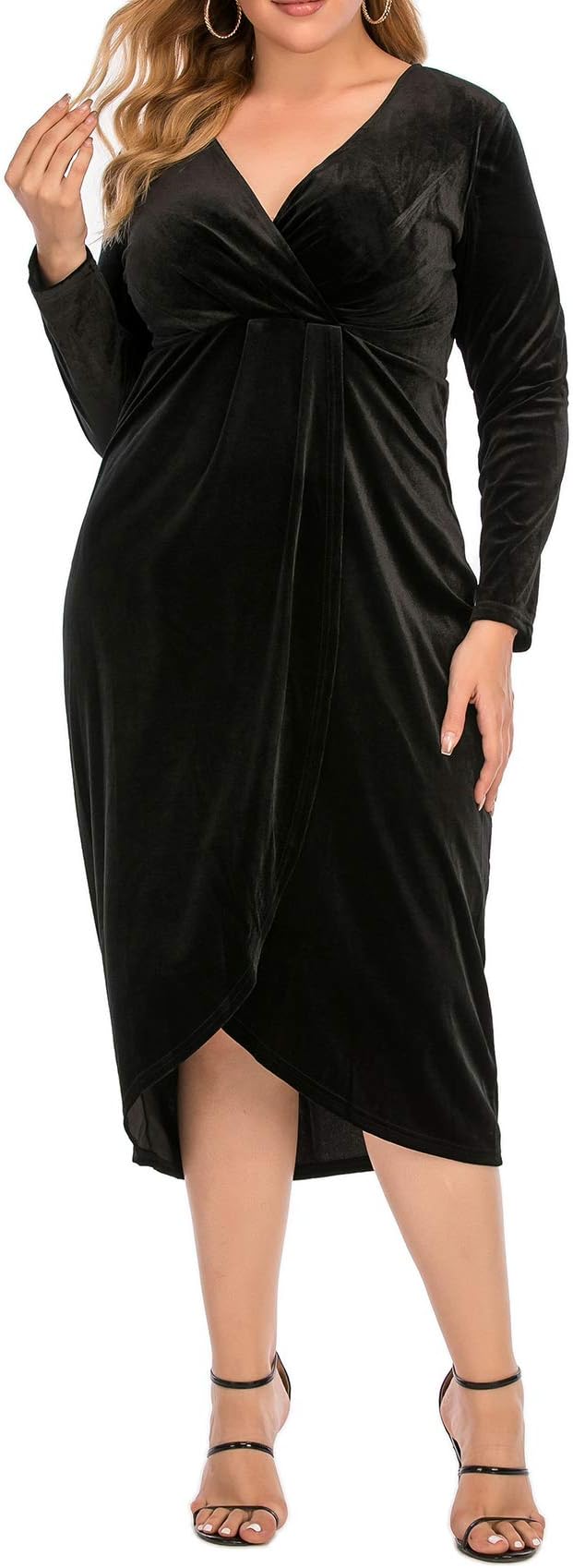 ESPRLIA Women's Plus Size High Waist Velvet Sexy Faux Wrap Pencil Cocktail Midi Dresses