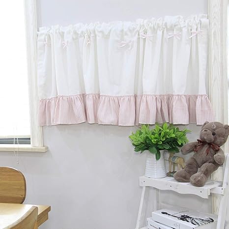 Amazon Gdhy カフェカーテン 半遮光 ショートカーテン モダン 可愛い 短い カーテン 喫茶店 カフェ屋 カーテン 田園風 格子柄 ピンク 小窓カーテン プライバシー保護 蝶結び 飾り ホワイト カフェカーテン オンライン通販