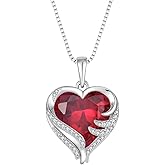 STARCHENIE Angel Wings Necklaces for Women, 925 Sterling Silver Love Heart Pendant Birthstone Jewelry