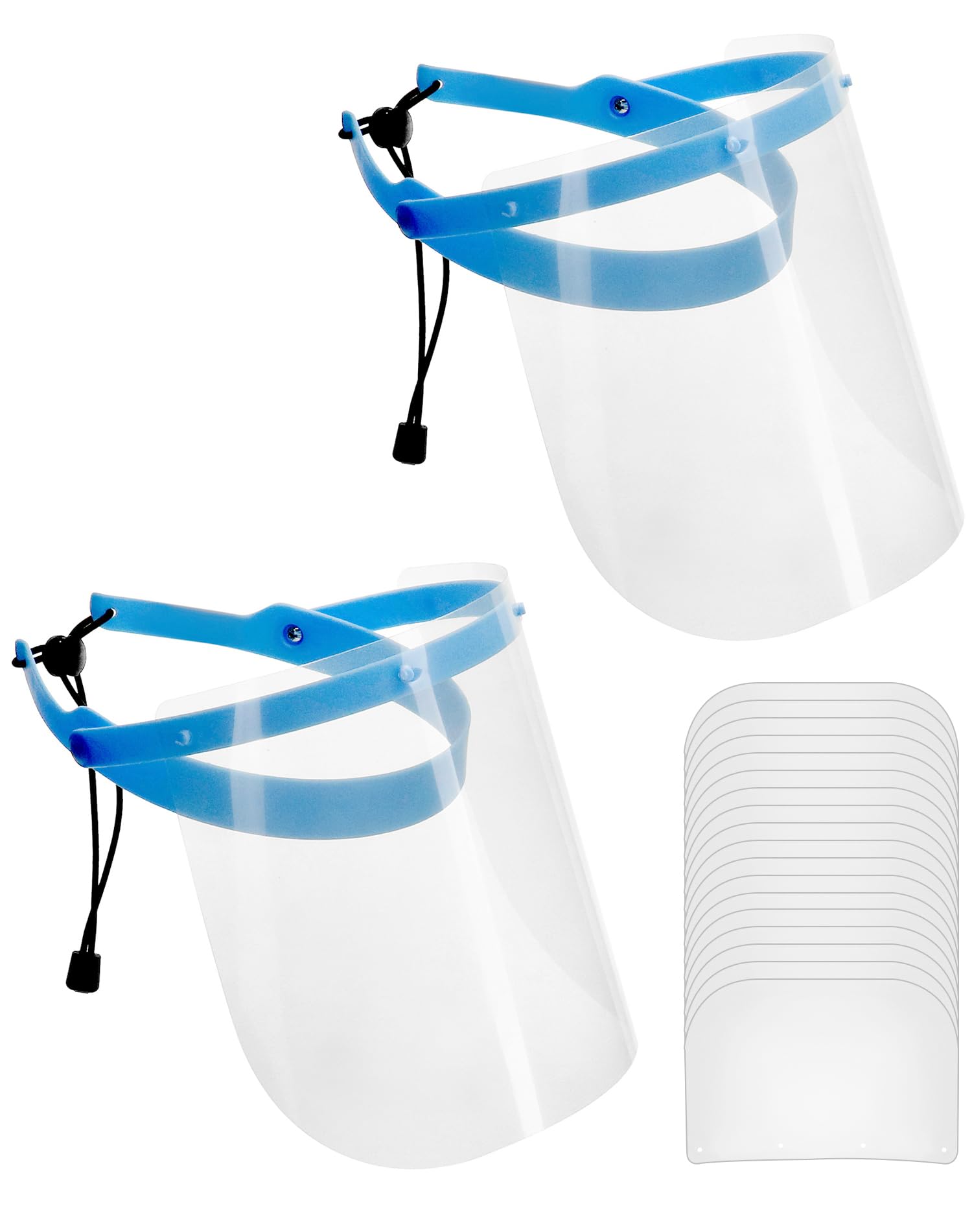 Photo 1 of QWORK Safety Face Shields, Clear Plastic Protective Full Face Shields, Anti-Fog Shields Reusable Face Shield Mask, Protect Nose, Eyes and Mouth, 2 Support Frame + 20 Replaceable Visors