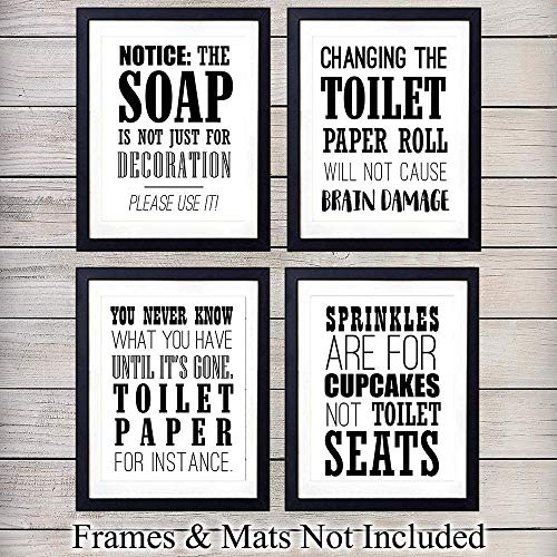 Original Bathroom Wall Art Set - Funny Typography 8x10 Photo Pictures for Bath Home Decor - Chic Affordable Gift - Unframed Poster Prints