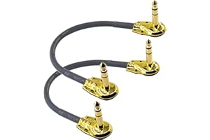 WJSTN 1/4 inch Right Angle TRS Stereo Dual Channel Guitar Flat Patch Cable Low Profile Pancake Design 6 inch 2 Pack (6 inches)