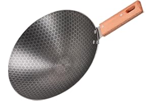 FOMIYES Small Iron Wok Pan with Wooden Handle for Outdoor Camping and Home Use, Smooth Surface and Easy