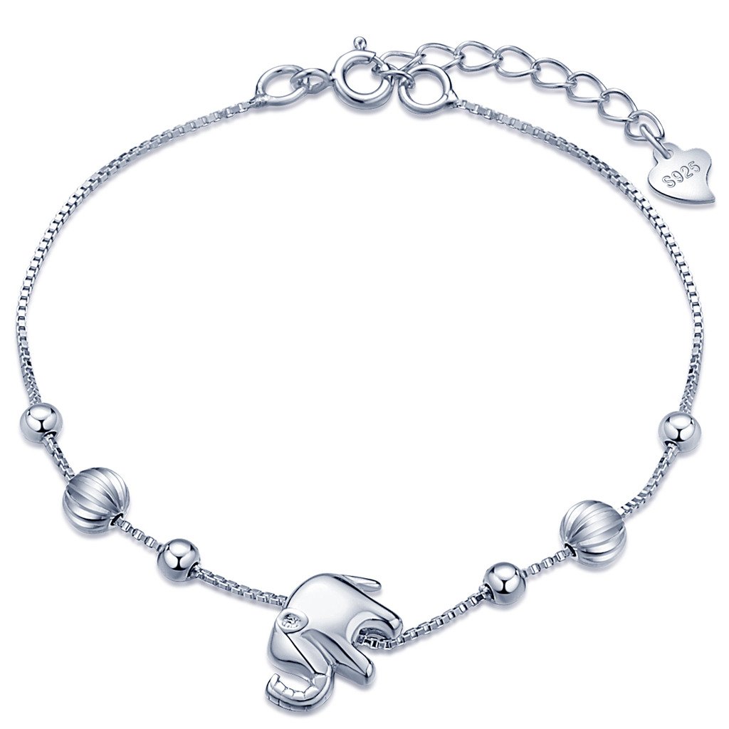 Infinite U Lovely Elephant Beads Womens Charm Bracelet 925 Sterling Silver Adjustable Hand Link Chain Extension, Silver