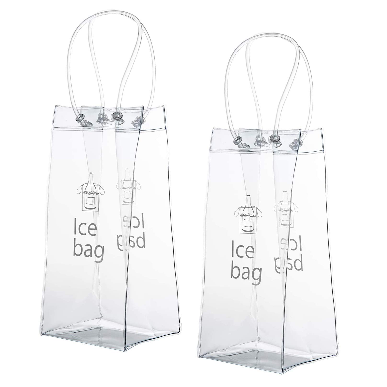 XLKJ 2 Pcs Clear Ice Wine Bag Pouch Wine Cooler Bag PVC Wine Pouch Bags with Handle for Champagne Cold Beer White Wine Chilled Beverages