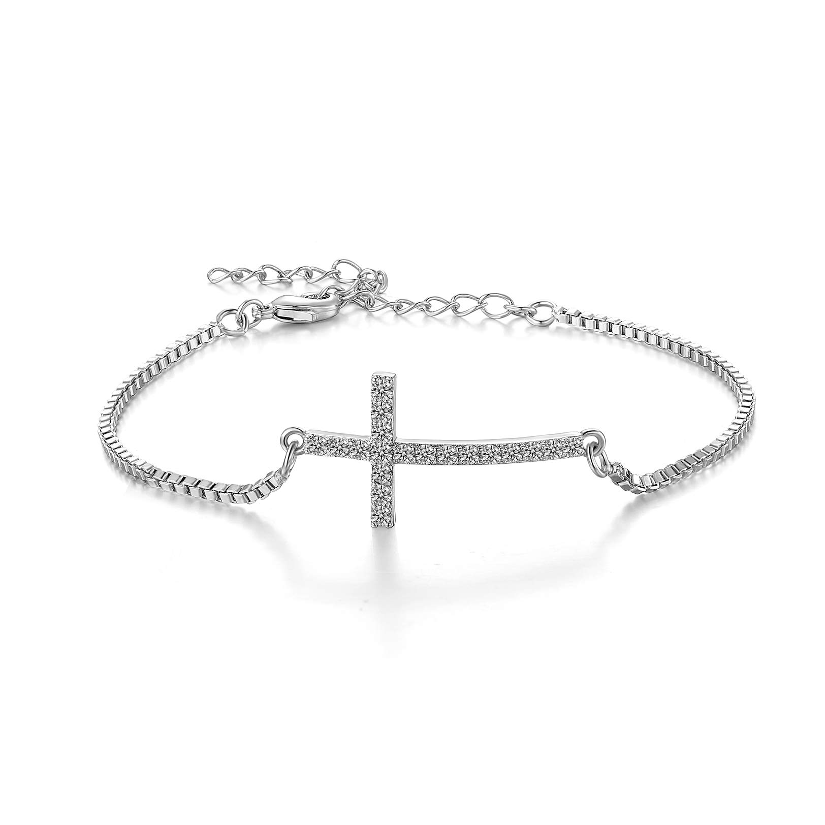 CERSLIMO Silver Bracelet for Women, White Gold Plated Cubic Zirconia Paved Infinity Heart Round Circle Bracelets | Birthday Gift for Girls Ladies Mom Sister Best Friends Girlfriend Adjustable Bracelet