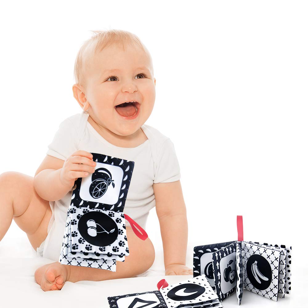 teytoy My First Soft Book, 6 PCS Nontoxic Fabric Cloth Activity Crinkle Black and White Books for Infants Boys and Girls Early Educational Toys Perfect for Baby Shower