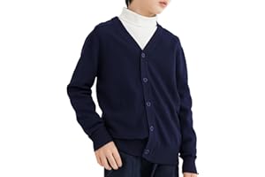 CUNYI Boys' Button-up Cardigan with Elbow Patches V-Neck Cotton Knit Sweater Casual Outerwear