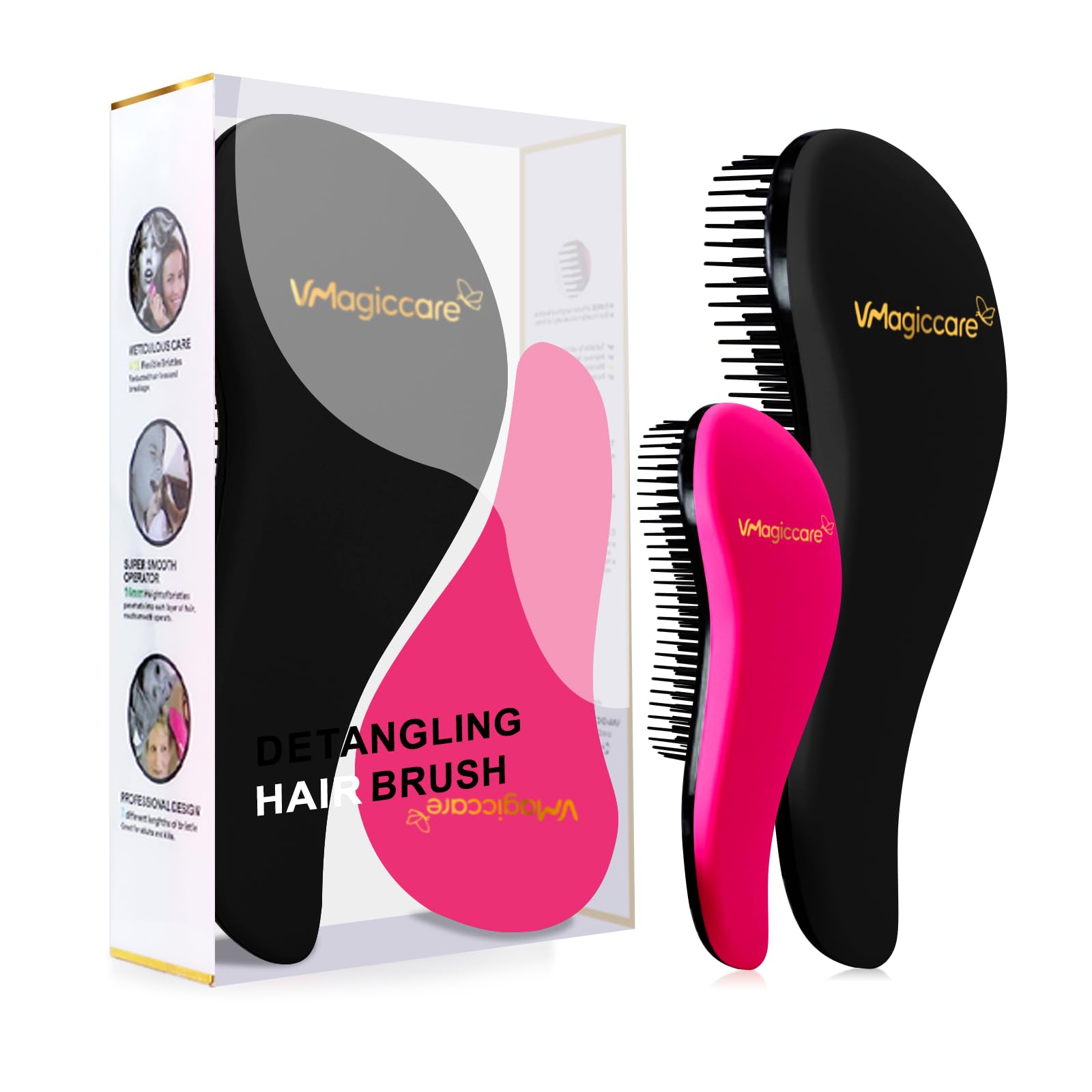 Detangling Brush - Glide Through Tangled Hair - Best Brush for Women, Girls, Men & Boys - Wet & Dry Use (Black & Rose Red)