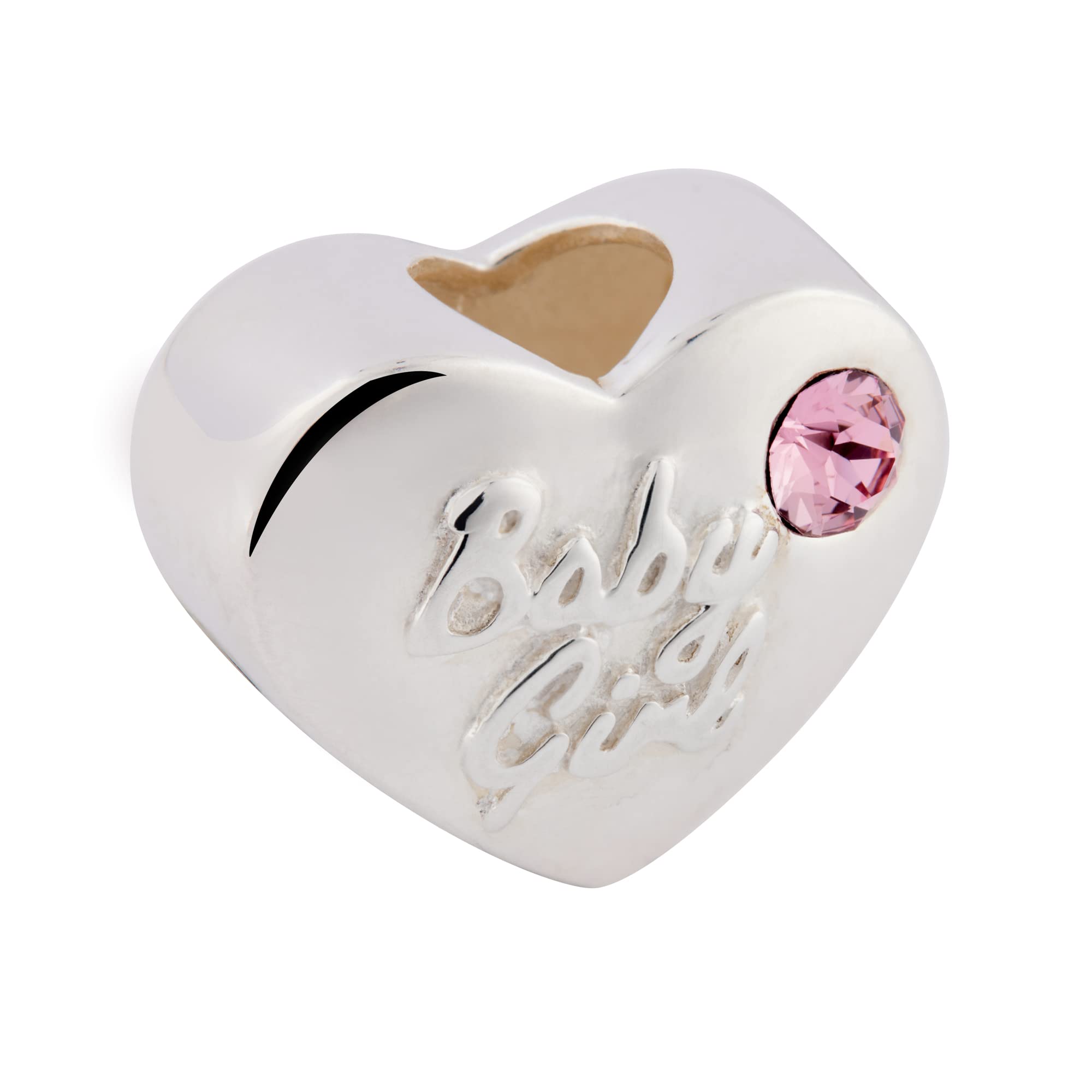925 Sterling Silver Baby Shower Girl Pink Christening Crystal Gift Charm Pendant