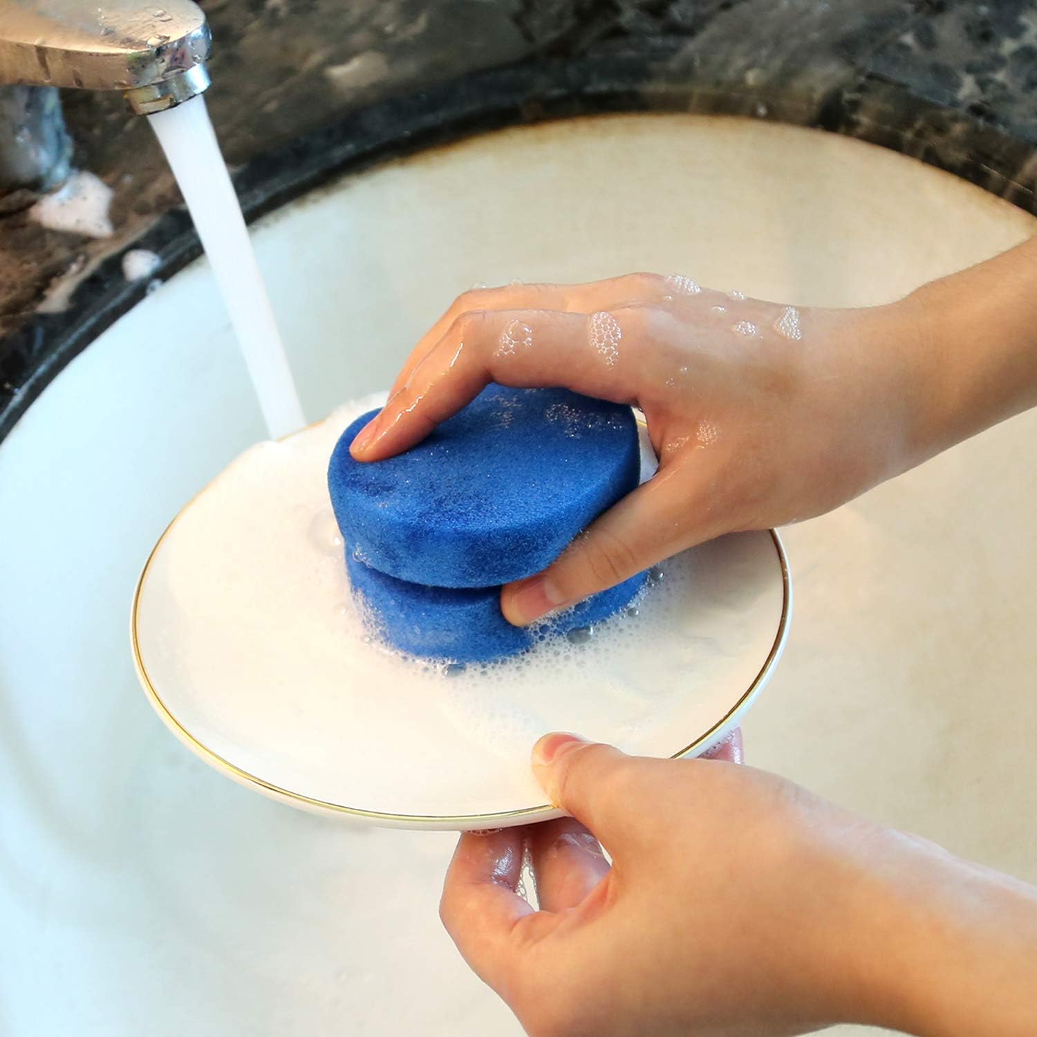 LUTER 4Pcs Paint Sponge Applicators, Double-Sided Round Artist Sponge Paint Brush for Painting, Arts and Crafts (3 Inch, Blue)