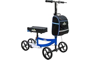 Aojin Knee Scooter, 300lbs Capacity, 13" Big PU Seat, All Terrain Foldable Knee Scooter Walker with Bag for Foot Injuries Compact Crutches Alternative (Blue)