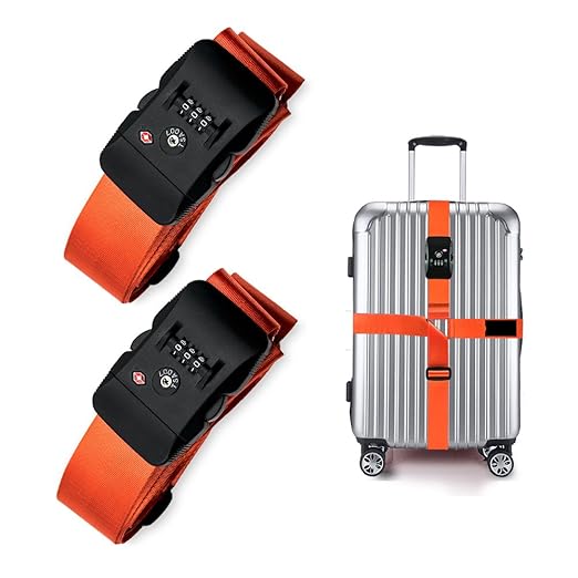 MODAR 2 Pack Long Cross Luggage Strap with 3 Dial TSA Combination Lock