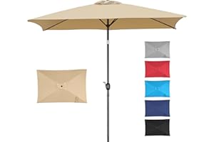 Yaheetech 6.5x10FT Rectangular Outdoor Patio Umbrella Large Market Umbrella w/Push Button Tilt & Crank Lift System & 6 Sturdy