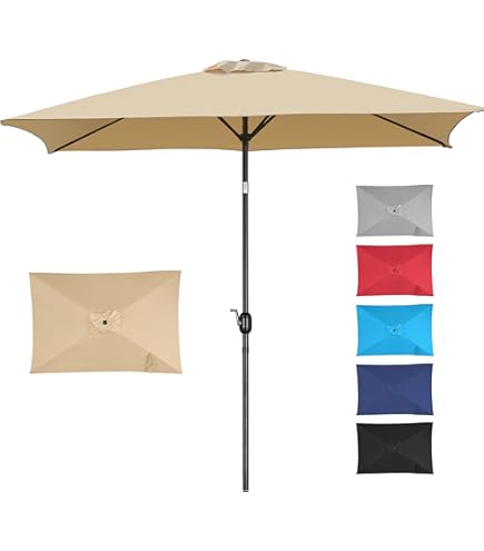 BILEK 6 x 9ft Patio Umbrella Outdoor Rectangular Market Umbrella, Waterproof Tilt Umbrella with Crank and Push Button Tilt, Quick Installation, Best Choice for Garden, Lawn, Deck, Backyard & Pool
