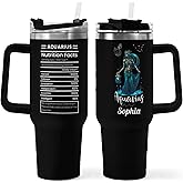 Personalized 40oz Aquarius Name Zodiac Sign Nutrition Facts Stainless Steel Insulated Vacuum Tumbler Mug Water Bottle with Handle,3 Lids,Straw,Travel Coffee Constellation Cup,Gift for Women(Lid-01)