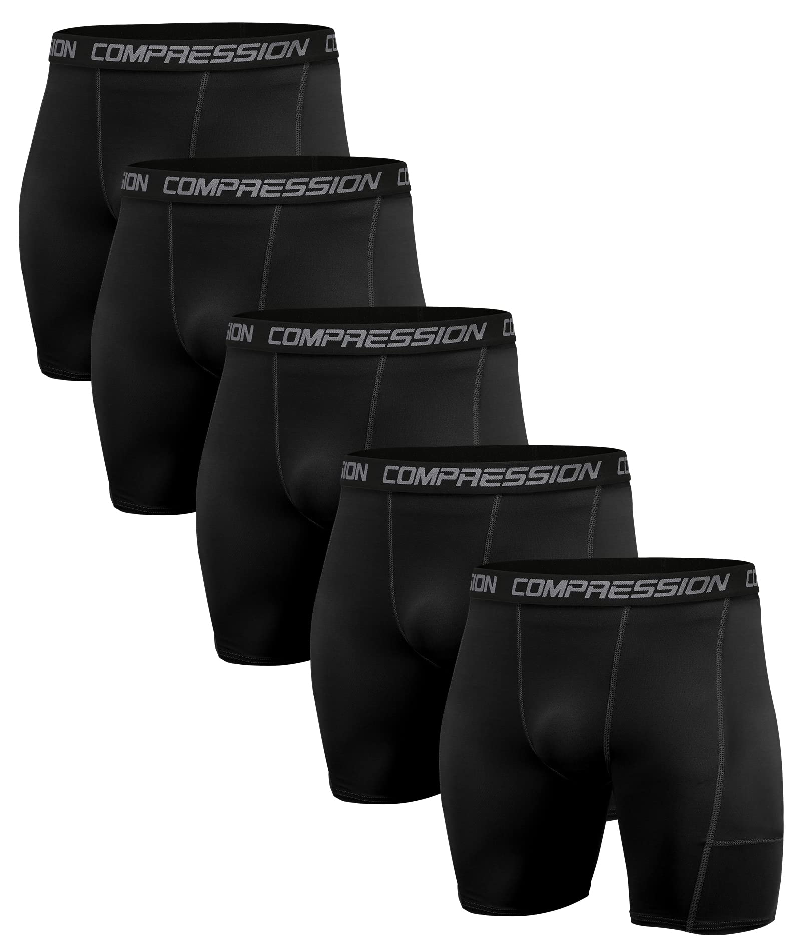 Photo 1 of Holure Men's 5 Pack Performance Compression Shorts Athletic Running Underwear Black/Black/Black/Black/Black 18-3XL