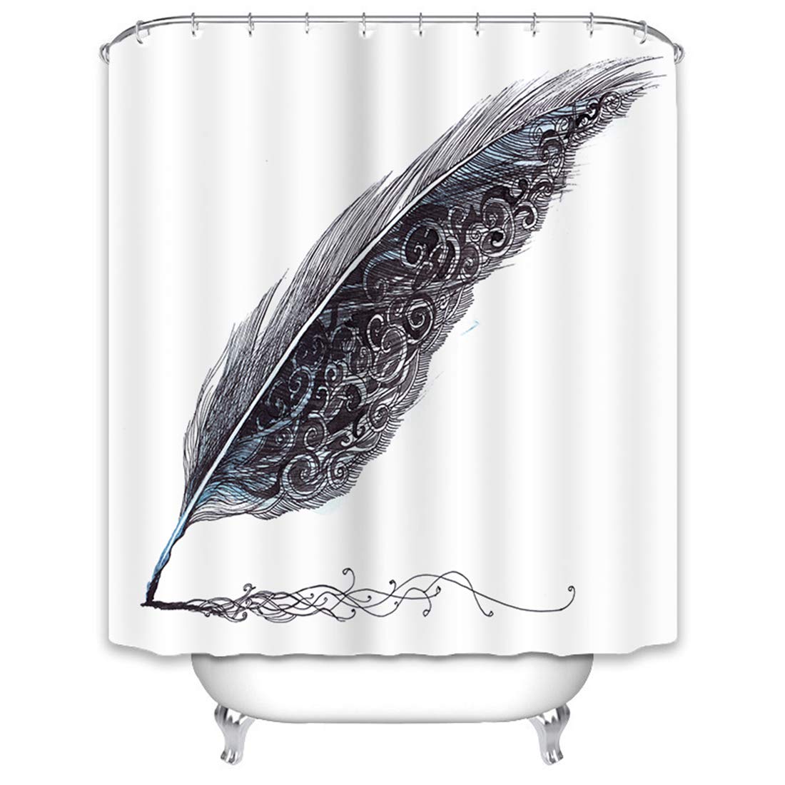 X-Labor Fresh Shower Curtain 240 x 200 cm Waterproof Fabric Anti-Mould Includes 12 Shower Curtain Rings Washable Bath Curtain 240 x 200 cm, Feder, 240 * 200cm (B*H)