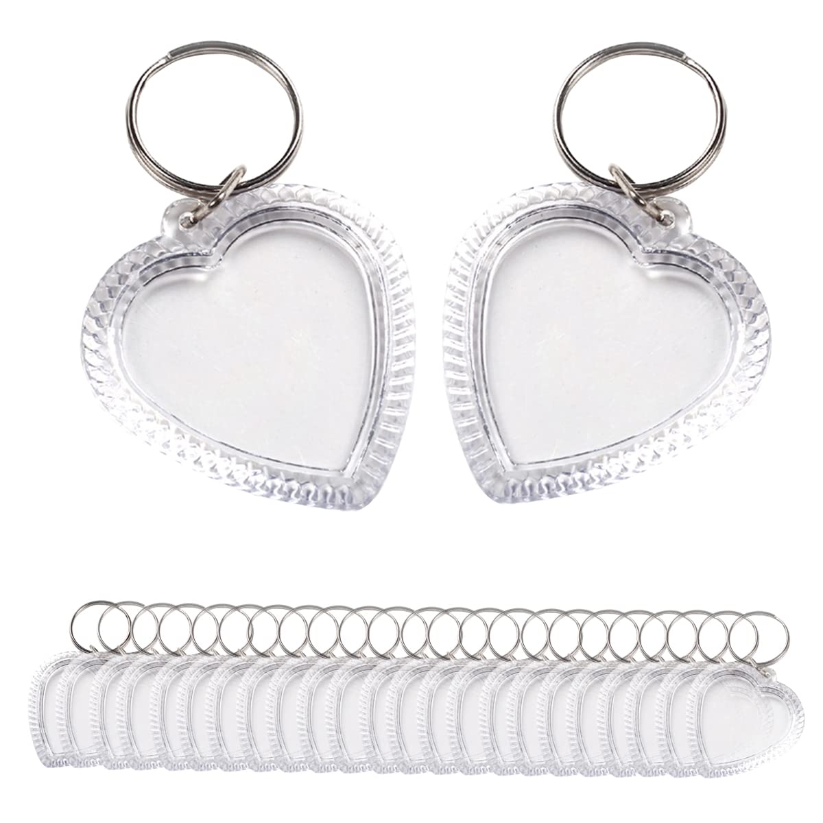 Ericotry 25PCS Heart Shaped Acrylic Blank Photo Keychains Double Sided Transparent Snap-in Keyrings with Split Rings