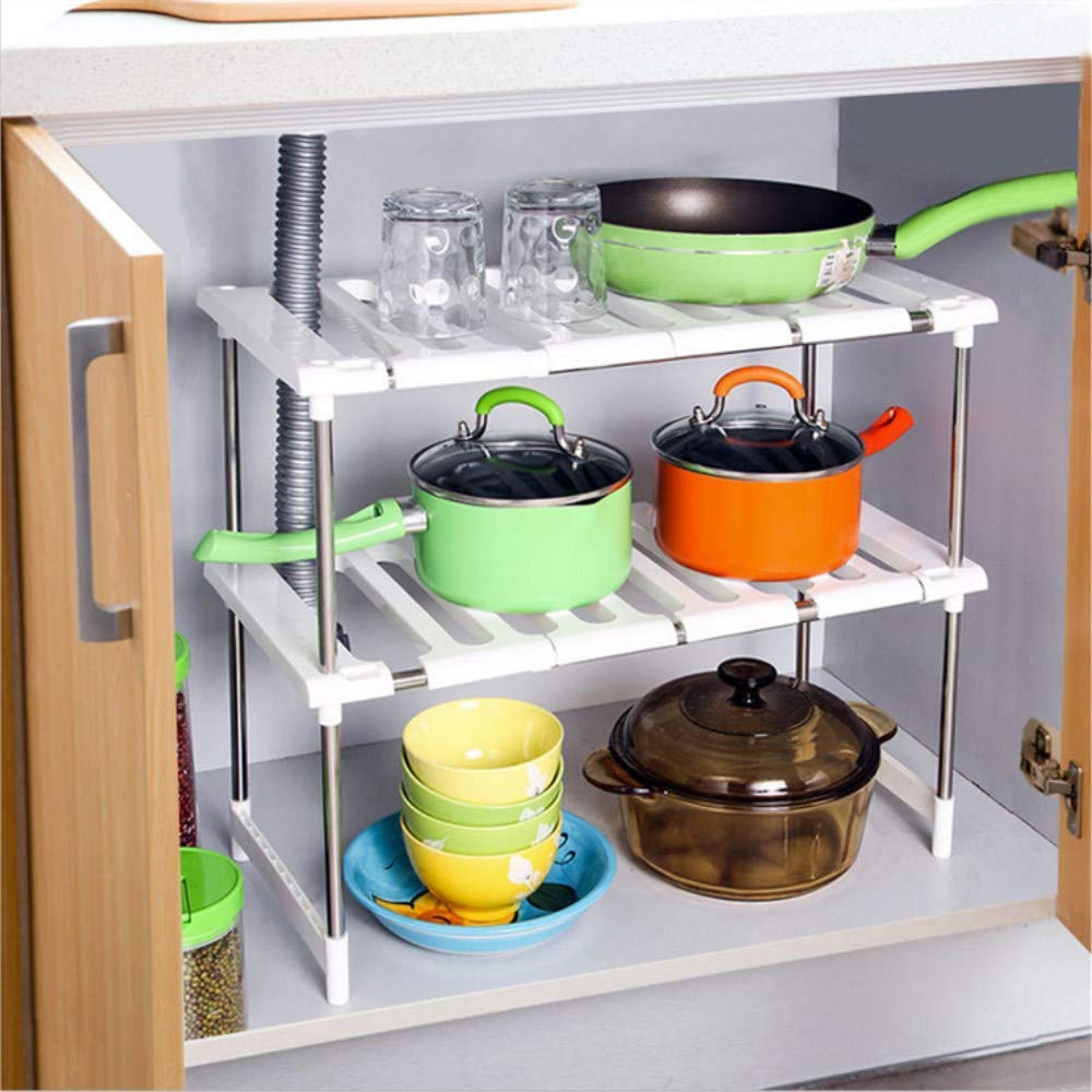 Adjustable Under Sink Storage Kitchen Shelf Organiser Extenable MultiPurpose Bathroom Storage