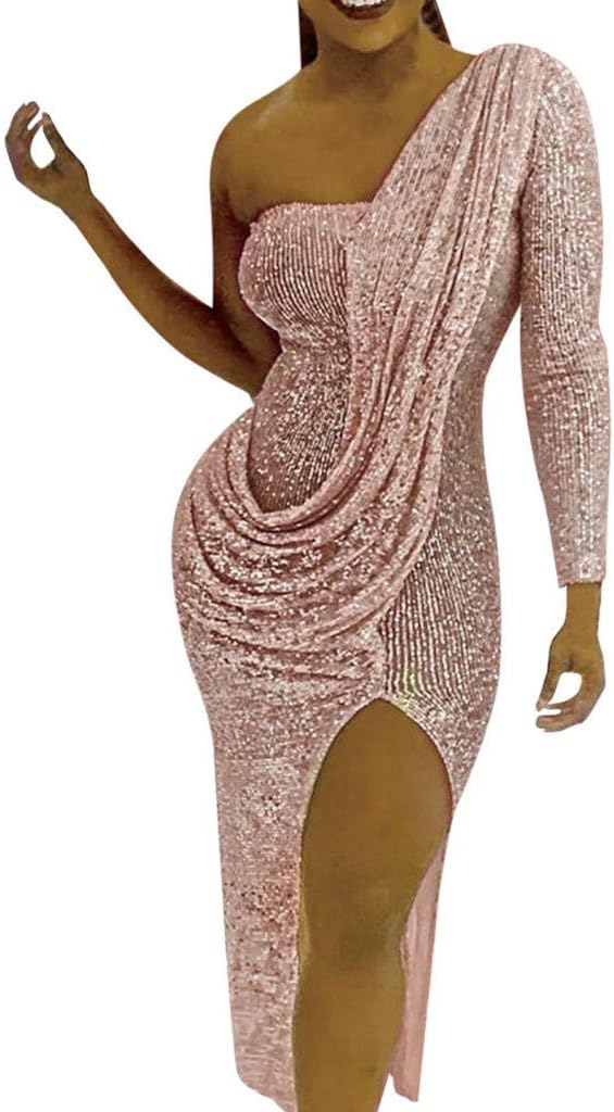 Bluestercool Women's Sexy Fashion Bodycon Dress with Sequins Prom Party Ball Gown Cocktail Dresses Bridesmaid Long Dress Small Orange-7