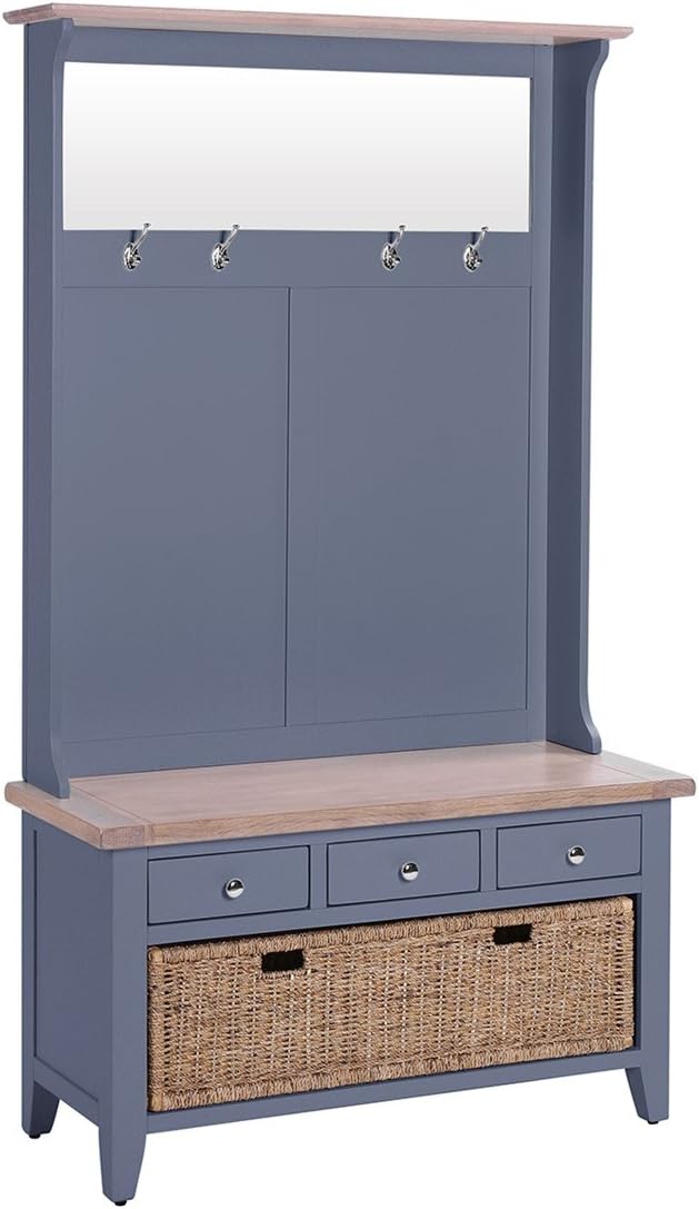 Hollyberry Home 3 Hall Tidy Bench with Coat Rack Mirror and Basket Drawer, oak, Dark Grey, 45x110x190 cm