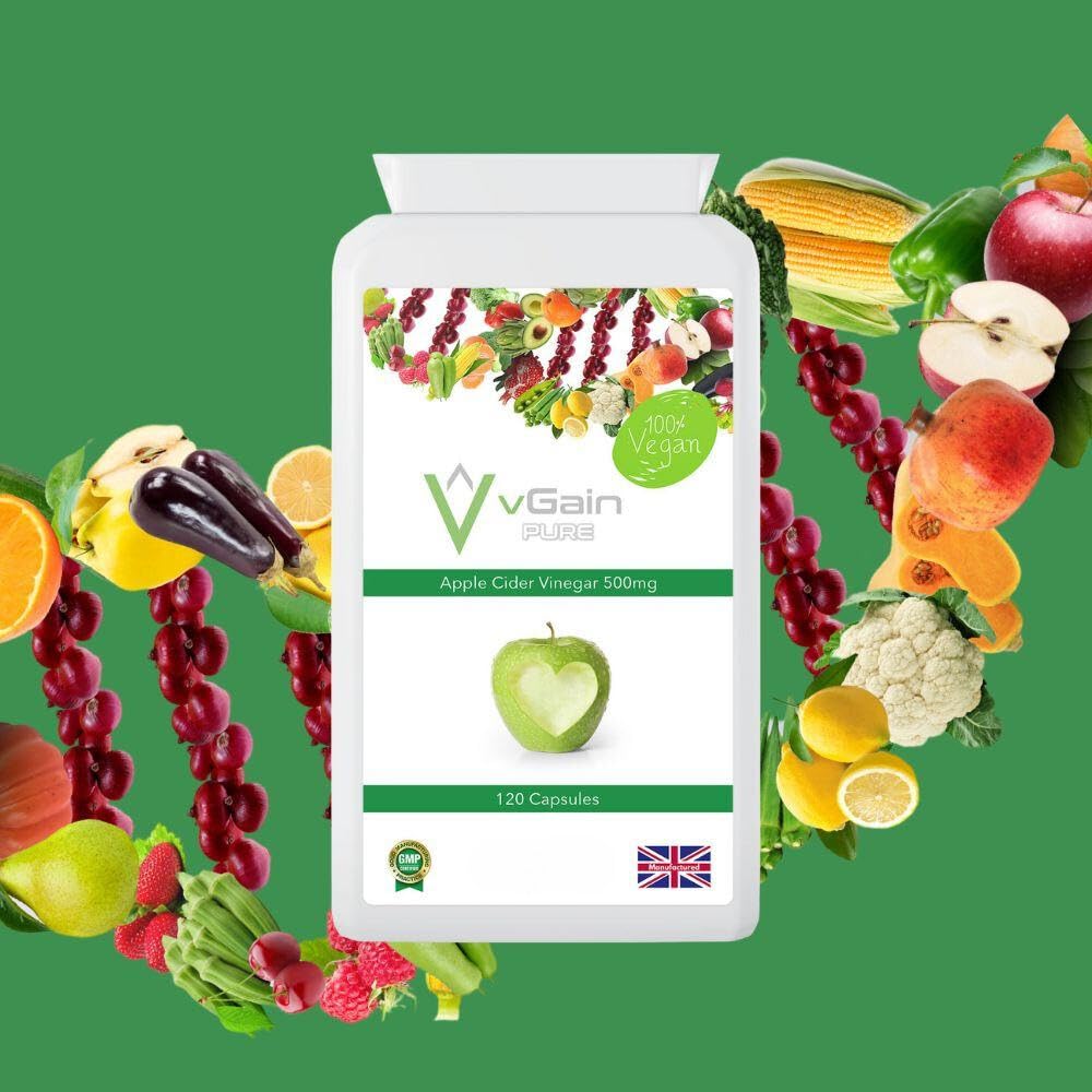 Apple Cider Vinegar Capsules by vGain PURE – Suitable for Vegans and Vegetarians - ACV Tablets Weight Loss Fat Detox Supplement for A Healthy Diet - 120 Non GMO ACV Tablets