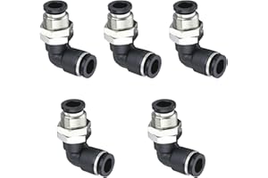 Jienk 5Pcs Bulkhead Elbow 1/4" x 1/4" Tube OD Push to Connect Tube Fitting, PLM-1/4 Bulkhead 90 Degree Elbow Pneumatic Quick Connect Air Fitting