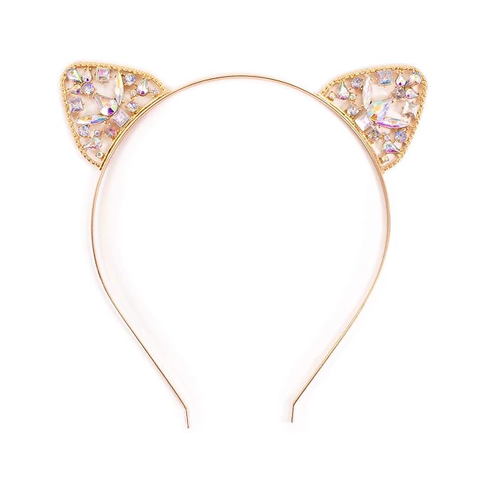 Oblique Unique® Haarreif mit Katzenohren und Strasssteinen in Gold aus Metall Kopfschmuck für Fasching Karneval Party