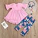 Little Girl Pink Long Sleeve Ruffle Dress T-Shirt Floral Pants Headband/Scarf 3 Pcs Outfits Sets, Pink, 90