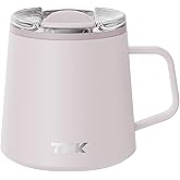 TKK 12 oz Insulated Coffee Mug with Handle Ceramic Coating Detachable Slider Lid Stainless Steel Tumbler Double Wall Vacuum Travel Cup