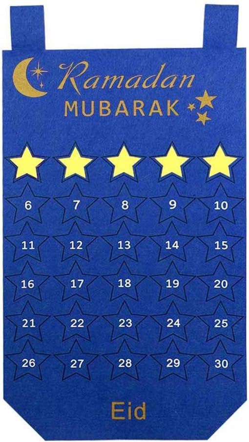 Basde Countdown Calendar, Ramadan Eid Mubarak Kareem Hanging Numbered Countdown Timetable Calendars, with 30pcs Detachable Stars, Holiday Home Decorations