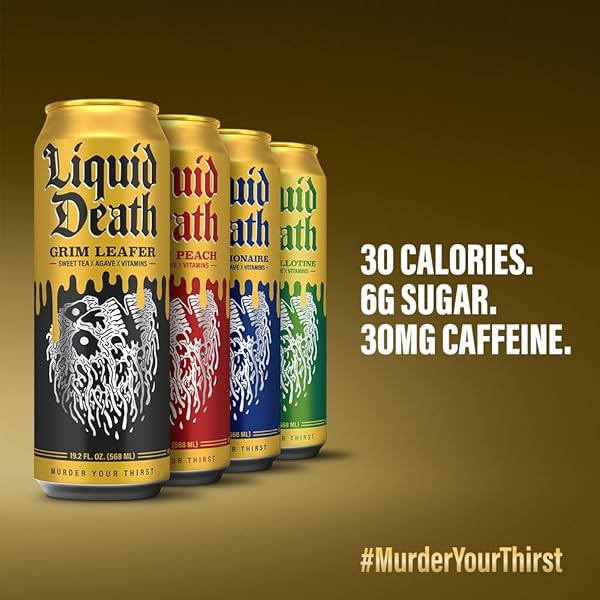 LIQUID DEATH ICED TEA VARIETY 12-PACK (19.2 OZ CANS) (GRIM LEAFER, REST IN PEACH, DEAD BILLIONAIRE, GREEN GUILLOTINE)