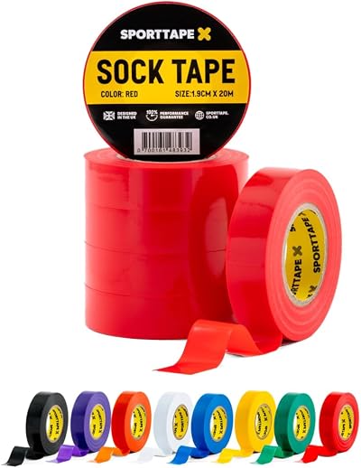 SPORTTAPE 6 Rolls Red Sock Tape 1.9cm x 20m - Football Rugby PVC