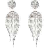 LWQYD Drop Dangle Earrings for Women, Crystal Tassel Statement Earrings with Sparkling Rhinestones, Gold and Silver Plated Jewelry for Party Wedding Prom Daily Wear