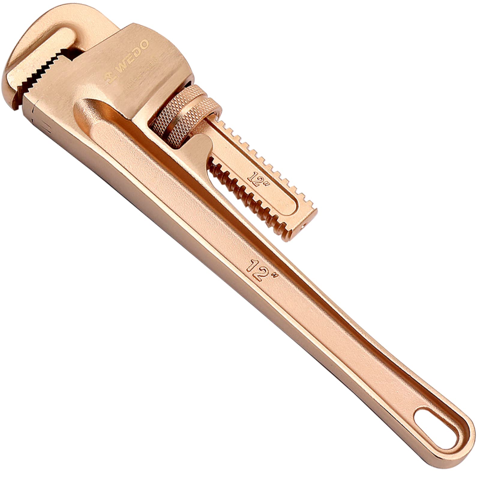 WEDO Non-Sparking Pipe Wrench (Length 200mm, Opening Max 25mm), Spark-Free Straight Plumbing Wrench, No Spark Safety Spanner, Beryllium Copper, Non-Magnetic, DIN Standard, BAM & FM Certificate