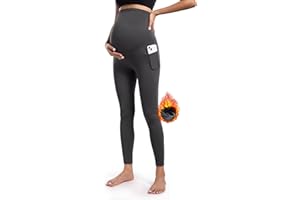POSHDIVAH Women's Maternity Fleece Lined Leggings with Pockets Over The Belly Pregnancy Thermal Warm Winter Workout Pants