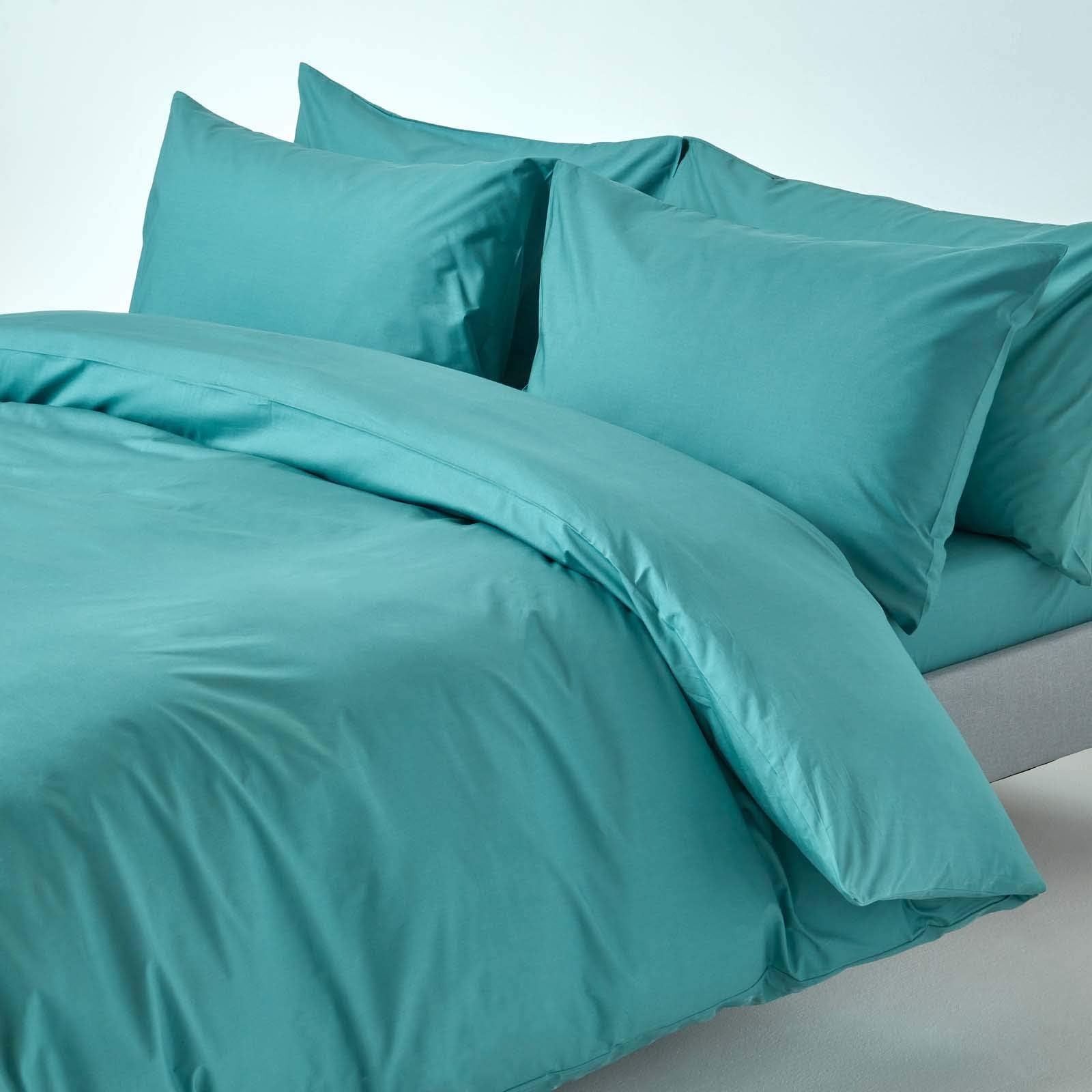 HOMESCAPES Teal Pure Egyptian Cotton Duvet Cover Set Single 200 TC 400 Thread Count Equivalent Pillowcase Included Quilt Cover Bedding Set — image 1