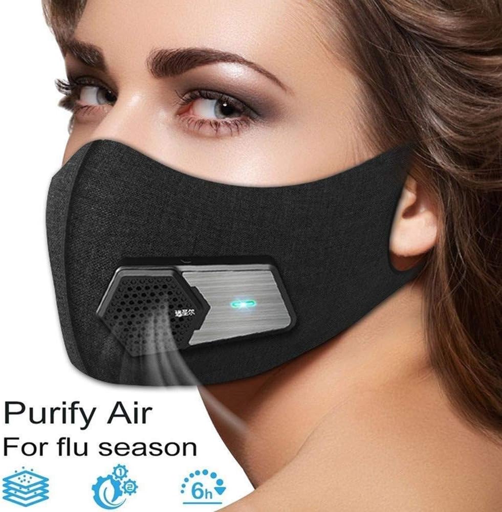Hailang Smart Electric Face Protector Activated Carbon Filter Black - Anti Pollution Dust Air Purifier Reusable, with 5 Composite Filter