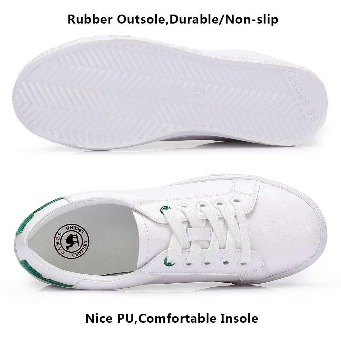 CAMEL CROWN Weiße Sneaker Schuhe Damen Low-Top Schnürhalbschuhe Flach ErhöhenSchuhe Rutschfest Leicht für Schule Casual EU36-40