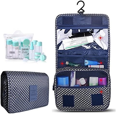 Hanging Toiletry Bag,Portable Travel Camping Organizer Waterproof Cosmetic Makeup Shaving Bag Toiletry Kit for Men & Women with Sturdy Hook and Travel Bottles (A Navy Star)
