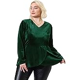 Agnes Orinda Women's Plus Size Retro Velvet Velour Tops V Neck Tulip Hem Long Sleeve Christmas Peplum Blouse