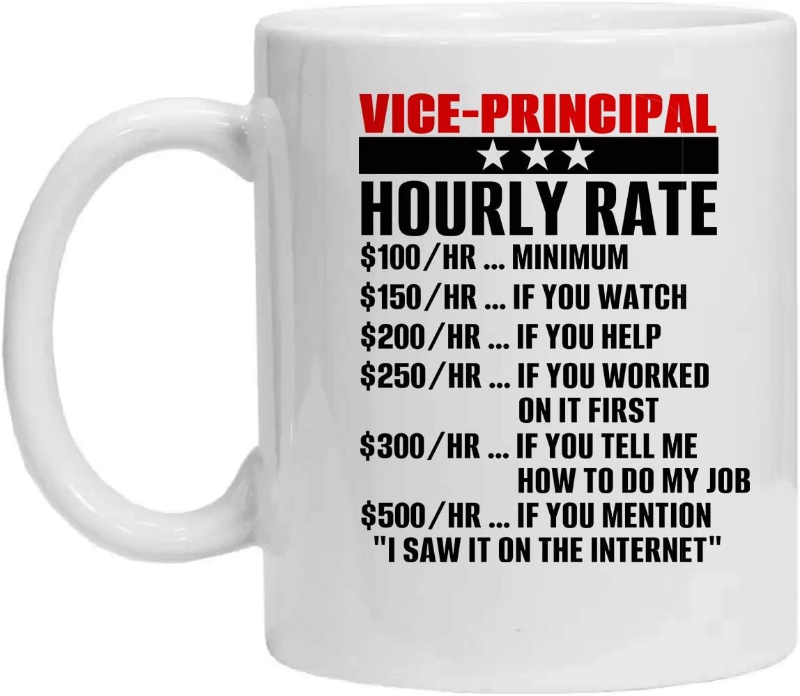 VICE-PRINCIPAL Mug - VICE-PRINCIPAL HOURLY RATE - Funny 11oz Coffee Mugs - Great Humor Gift For Halloween, Birthday, Christmas