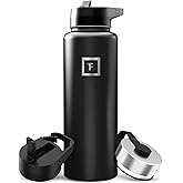 IRON °FLASK Camping & Hiking Hydration Flask with Straw, Wide Mouth Insulated Stainless Steel Sports Water Bottle - 40 oz Midnight Black