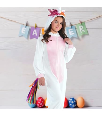 Amscan Unicorn Zipster Halloween Costume For Girls – One-Piece Fleece Jumpsuit With Hood & Tail (Medium)