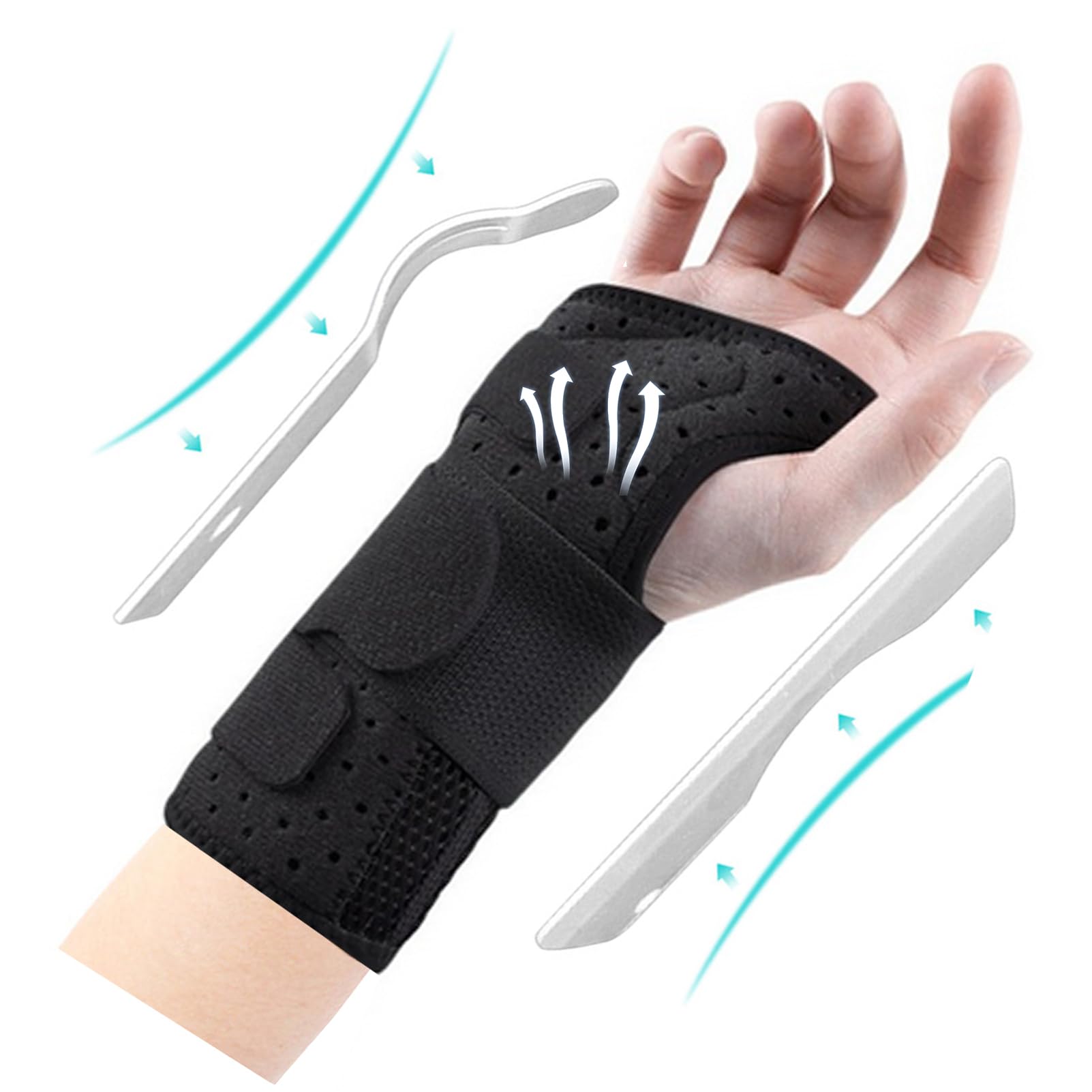 Carpal Tunnel Wrist Support Brace with 3 Straps Metal Splint Stabilizer, Breathable Wrist Splint Hand Support Help Relieve Tendonitis Arthritis Carpal Tunnel RIS Pain, Wrist Brace for Men Women