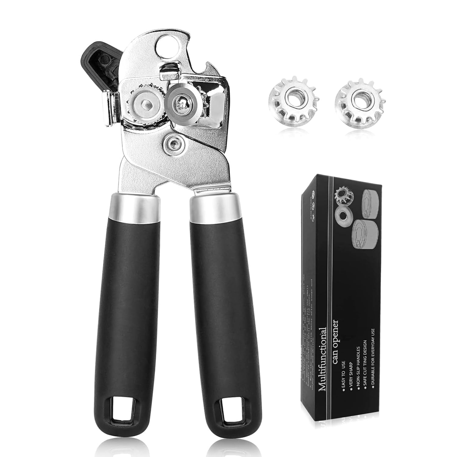 4-in-1 Manual Can Opener, Tin Opener UK Handheld Bottle Opener, Smooth Edge Heavy-Duty can Opener, Can Openers for Arthritic Hands,Suitable for Opening cans, Beer Bottles Stainless Kitchen Gadgets